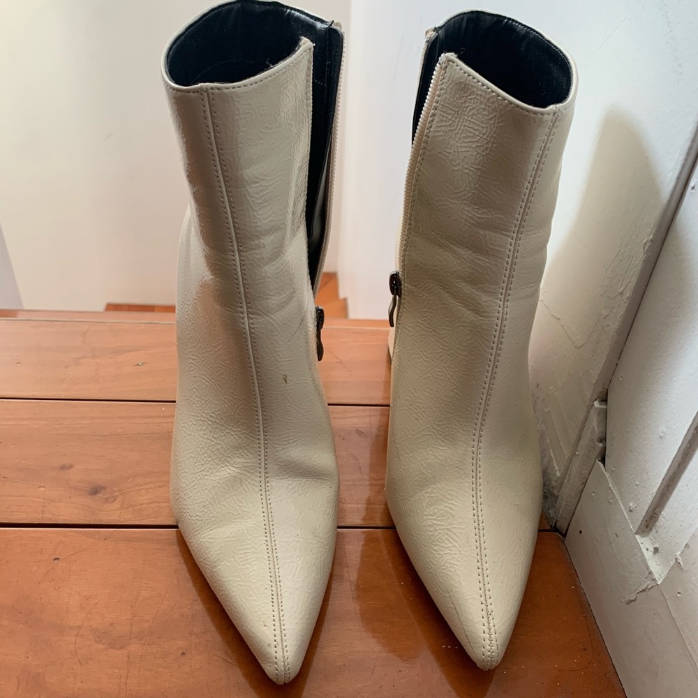 White heeled booties